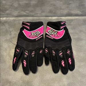 Fox Women's Black and Pink Riding Gloves - Size Small
